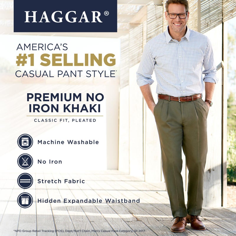 Haggar بنطال هاجر للرجال بتصميم كلاسيكي مريح بدون كي، بخصر قابل للتوسع، بجيوب أمامية، رمادي داكن، 36W x 32L - Image 4